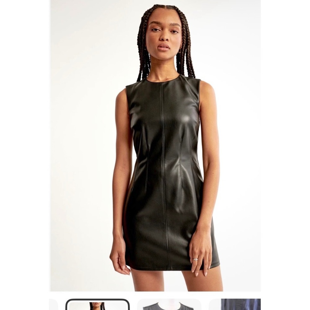 Abercrombie & Fitch Black Faux Leather Sleeveless Mini Dress XS Crew Neck Zip